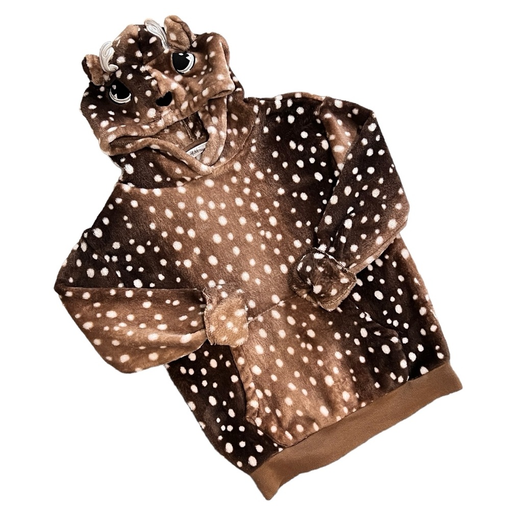 H&M Kids Brown Reindeer Hoodie Sweatshirt Faux Shearling Long Sleeve Sz 8-10Y